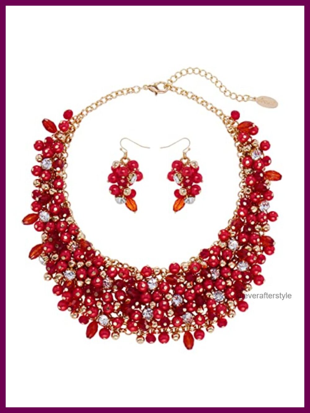 Crystal Chunky Collar Statement Necklace Earring Set Acrylic Bead Rhinestone